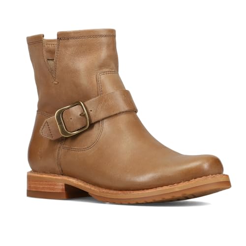 Image of Frye 5 inch Veronica Booties for Women - Full-Grain Brush-Off Leather with Antique Metal Hardware and Rubber Outsole, Genuine Stitch Welt Construction