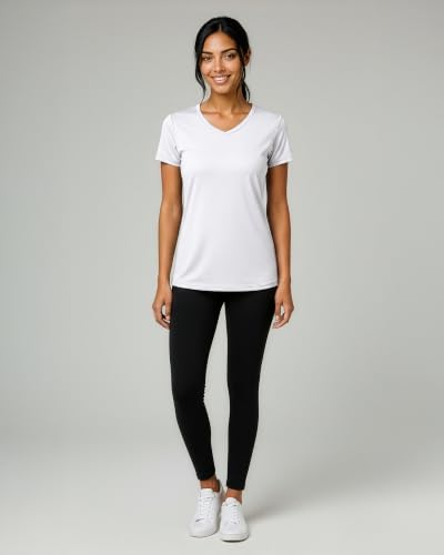 Image of Real Essentials 5 Pack: Women's Dry-Fit Short Sleeve V Neck T Shirt Workout Fitness Yoga Top Tee (Available in Plus Size) | Available In Plus Size, Short Sleeve Moisture Wicking Stretch Activewear Running Hiking Tennis Pickleball Sports Exercise