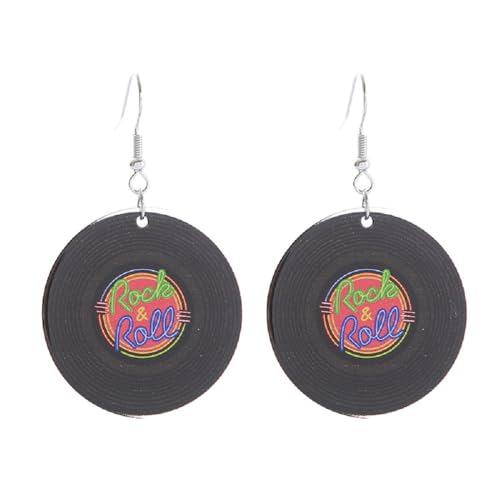 Vintage Vinyl Records Earrings Retro Black Acrylic Long Player DJ Rock Roll 50s 60s 70s Classic Music Circle Record Dangle Drop Earring Disco Party Jewelry for Women - Style 05
