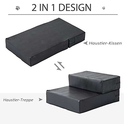 PawHut Tiertreppe Tierunterlage Klappbar Hundetreppe Treppe Unterlage für Katzen und Hunde Schwarz L42 x B39 x H20 cm
