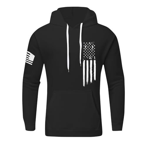 Usa Flag Print Men'S Hoodies Graphic Long Sleeve Drawstring Pullover Sweatshirts Fashion Patriotic Loose Comfy Hoodies