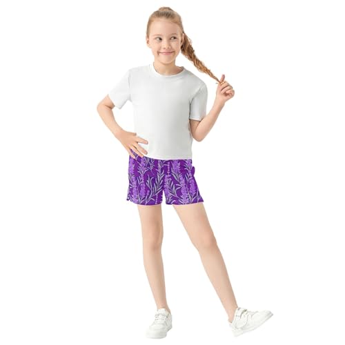Lavender Vine Purple Flowers Girls Athletic Lounge Shorts Youth Summer Fashion Pajama, X-Small2