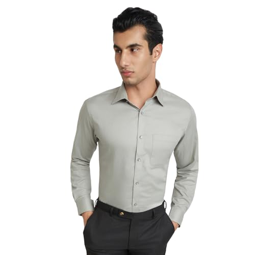 Image of Raymond Men's Slim Fit Solid Pattern Pure Cotton Full Sleeve Semi Cut Away Collar Formal Shirt