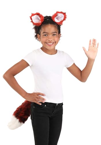 elope Fox Ears and Tail Set - Faux Fur Ears with White Tips and Tail, Adjustable Fit, Costume Accessory
