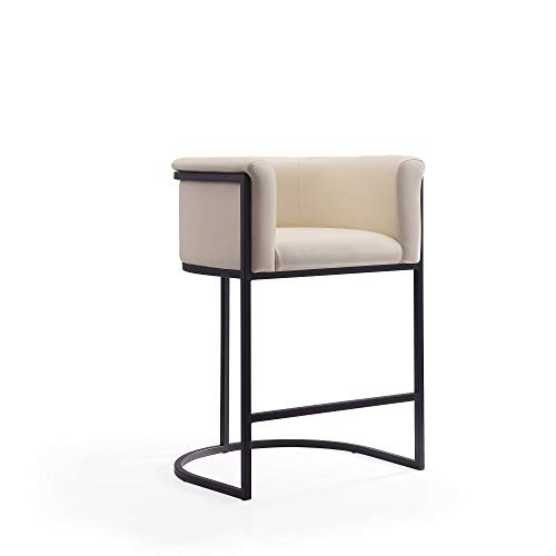 Butacos de altura intermedia Cosmopolitan Manhattan Comfort, tapicería en cuero vegano, acolchado grueso de espuma, base metálica con reposapiés, totalmente ensamblados, juego de 3, color crema miniatura 4