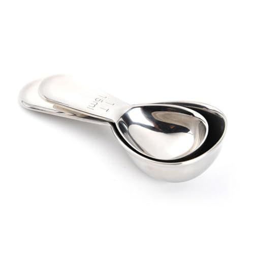Genérico Juego 2 Cucharas Medidoras Café Acero Inoxidable Mini 15 Ml y 30 Ml Mango Corto para Cocina Hogar y Oficina Utensilios de Medición Precisos