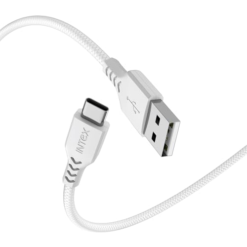 Image of Intex SPEED 3A USB to Type C Fast Charging & Data Sync Tangle Free Cable, Output 480 Mbps for BT Speaker, Mobile, Tablet, TWS & Other Type C Devices- White