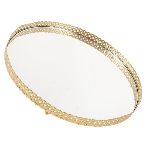 Alipis Elegant Glass Perfume Tray with Mirror Surface – Jewelry and Trinket Organizer for Vanity, Dresser, and Bathroom Countertop – Gold Accents, Medium Size