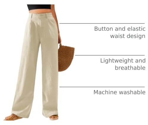 Image of Feiersi Womens Casual Wide Leg Pants High Waisted Button Down Straight Long Trousers Palazzo Pants