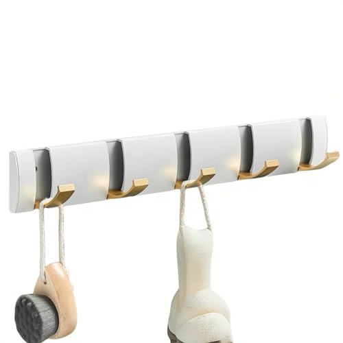 Cehold Perchero plegable para colgar en la pared, perchero de pared, elegante perchero de pared, ganchos de entrada, perchero moderno, perchero de pared, soporte de pared blanco dorado, 5 ganchos
