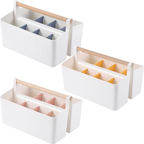 Image of Lnrueg 3 PCS Craft Caddies with Handle,9.8'' x 7.1'' x 5.9'' Caddy Organizer With Handle, Divided Baskets for Pencil Caddy、marker caddy、art bin, Diaper Organizer Caddy with Detachable Dividers