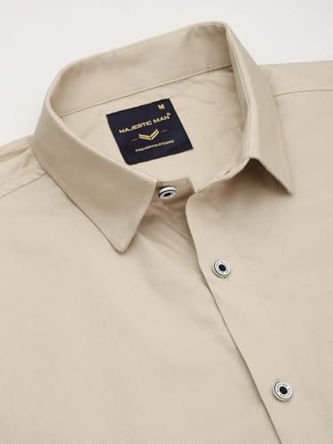 Image of Majestic Man Solid Cotton Casual Shirt - Slim Fit, Full Sleeves, Premium Button Closure