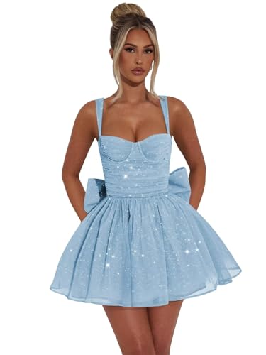 Short Sparkly Homecoming Dress for Teens 2025 Spaghetti Straps Cocktail  Party Gown with Bow - Product Details
