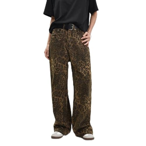 2024 Primavera Mujer Pantalones Vaqueros con Estampado De Leopardo para Cintura Alta Y2k Pantalones De Hip Hop Mujer Pantalones Rectos con Bolsillo Y Estampado De Leopardo para C1