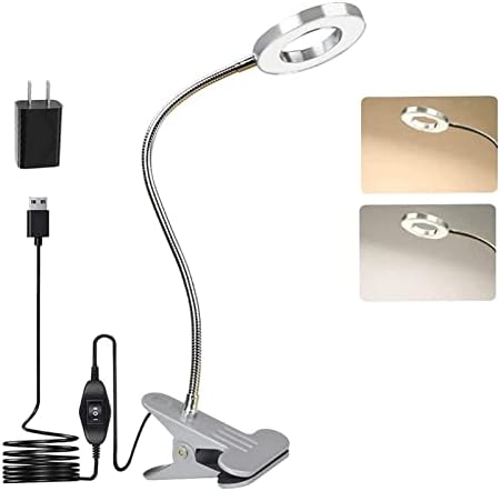 DINGLILIGHTING 6W LED USB Reading Clip Laptop Lamp, DLLT Book Light for Desk, Piano, Bed Headboard, Eye-Care 2 Light Color Switchable, Adapter Included, (Silver)