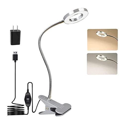 Dinglilighting 6W Led Usb Reading Clip Laptop Lamp, Dllt Book Light For Desk, Piano, Bed Headboard, Eye-Care 2 Light Color Switchable, Adapter Included, (Silver) #TOP11