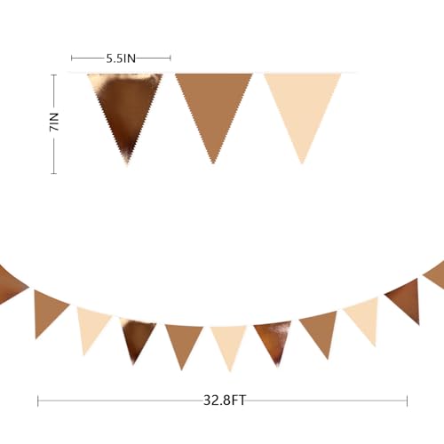 Image of 32Ft Brown Party Decorations Metallic Brown Triangle Banner Flag Pennant Fabric Garland Streamers for Boho Birthday Fall Western Cow Wild West Teddy Bear Party Outdoor Decor Supplies