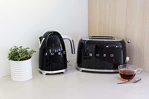 Image of Smeg Toaster, 2 Wide Slot, Original Italian Brand, Patented Smeg Color, Auto Center for Even Browning, Smart Crumb Tray Drawer, Multi-Use: Defrost, Reheat & Bagel, 6 Toast Level, 950W (Black)