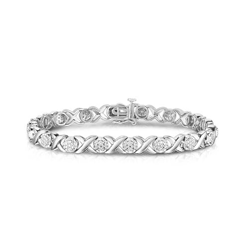NATALIA DRAKE 1/4 Cttw Love Link XO Diamond Tennis Bracelet for Women in Rhodium Plated 925 Sterling Silver Color I-J/Clarity I2-I3