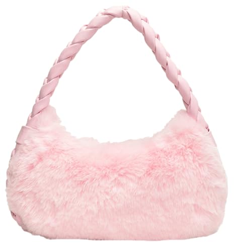 Handbag Fuzzy Purse for Women Stylish Soft Shoulder Bag Faux Purse Small Tote Bag