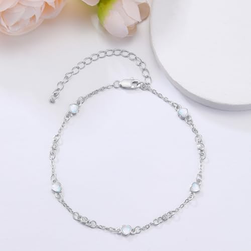 Image of HPQQ Anklet Bracelet for Women 925 Sterling Silver Natural Stone Chain Ankle Bracelet Beach Summer Fine Jewelry Birthday Mothers Day Gifts for Women Her Mom