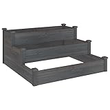 vidaXL Hochbeet, Stufen Hochbeet 3 Ebenen, Stufenbeet Gartenbeet Pflanzbeet Dekorativ, Kräuterbeet Blumentreppe für Garten Terrasse, Grau Massivholz Tanne
