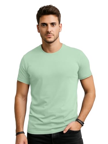 Image of Veirdo Regular Fit Half Sleeves Round Neck Solid Pure Cotton T-Shirt for Men (Available in White, Black, Swan White, Mustard, Maroon, Green, Lilac, Navy, Red Color)