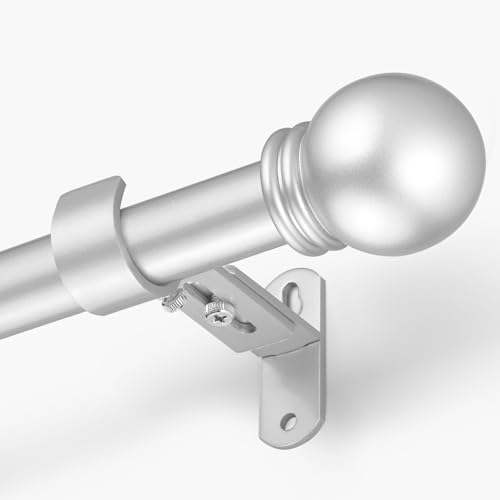 AMZSEVEN Curtain Rods for Windows 16 to 120 Inches Curtain Rod Max Adjustable Length of 132 IN 6/8 Diameter Drapery Rods Round Finials Satin Silver Pack of 1