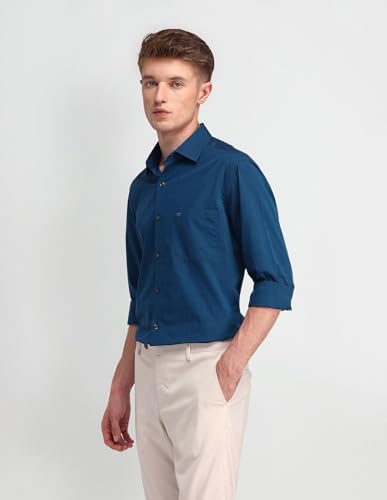 Image of Arrow Solid Slim Fit Mens Formal Shirt - 100% Cotton, Breathable & Comfortable, Full Sleeves Shirts for Men
