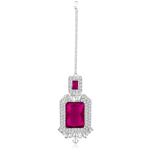 Image of Peora Silver Plated Crystal & Cubic Zirconia Studded Necklace Earrings Maangtikka Set Fashion Jewellery Gift for Women & Girls