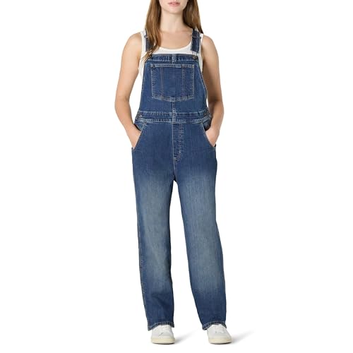 Amazon Essentials Peto Vaquero de Pernera Recta, Corte Holgado y Elasticidad Media Mujer, Lavado Medio Clásico, XL