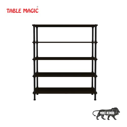 Image of TABLE MAGIC Jazz Shoe Rack Wooden Organizer | 5-Tier Multipurpose Shoes Stand for Home Wooden Shelves with & Steel Frame, Space-Saving Home Organizer, D30 x W60 x H85cm - Wenge