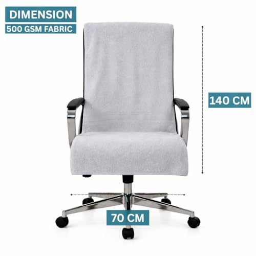 Image of Office Chair Towel | 500 GSM Towel with Tie Knot | Luxury Car Seat Towel Cover's | 100% Cotton Towel for Large Size | 70x140 CM | Pack of 2 - Light Grey