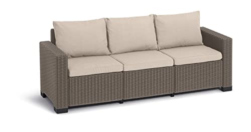 La Mejor review de Sofas para jardin - los mas comprados. 22 Keter California - Sofá de Patio con Cojines, sofá 3 plazas, Capuccino, 3-Seater Sofa