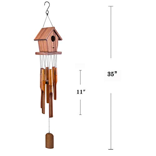 Bamboo Wind Chimes, 35'' Wooden Birdhouse Wind Chime, Gifts for mom/Women/Wife/Daughter/Sister/Aunt/Grandma, Outdoor Decor, Yard Decor for Christmas,Birthday Gifts,Gardening Gifts
