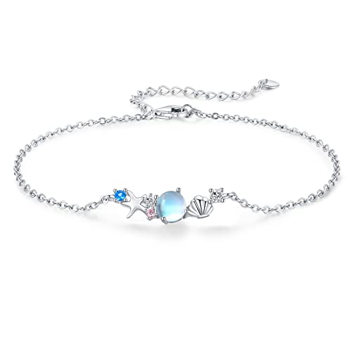 Starfish Shell Bracelets 925 Sterling Silver Beach Bracelet Ocean Jewelry Gifts for Women Girls