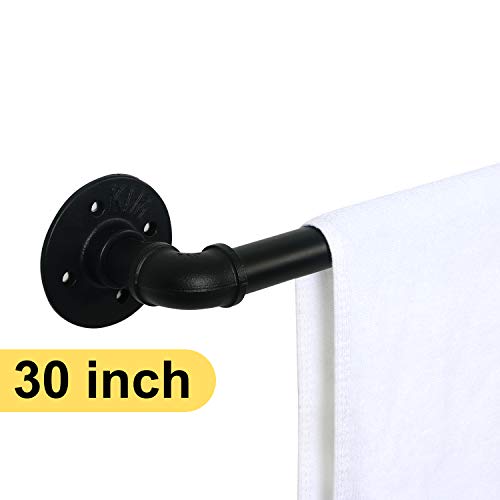 HouseAid 30 Inch Industrial Steel Pipe Towel Rack Holder, Heavy Duty Rustic Hand Towel Bar, Vintage Style Towel Rod for Bathroom, Matte Black