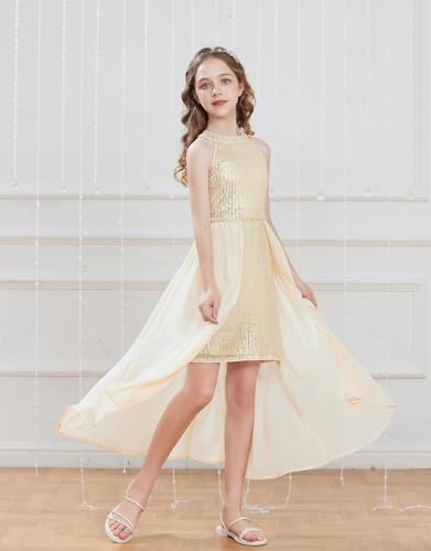 GRACE KARIN Girls Halter Neck Sequin Dress 6-14Y Kids Fancy Formal Party Christmas Sparkly Pageant Birthday Dresses4