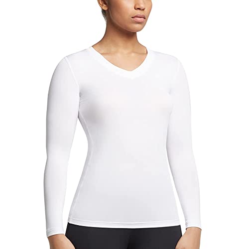 Tommie Copper Women’s Compression Long Sleeve V-Neck Shirt | UPF 50, Breathable Activewear for Upper Body Muscle Support - White - X-Large