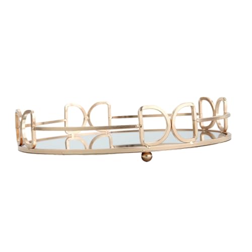 GLEAVI Bandeja Decorativa Dorada con Espejo Bandeja de Almacenamiento Elegante para Sala de Estar Plato para Frutas y Joyería Diseño Moderno y Resistente