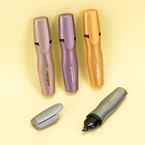 Zeyar Aesthetic Highlighter Pen, Mystic Gems Colors, Chisel Tip Marker Pen, Water Based, No Bleed Dry Fast Easy To Hold, For Study Notes School Office (4 Noble Colors) #TOP5