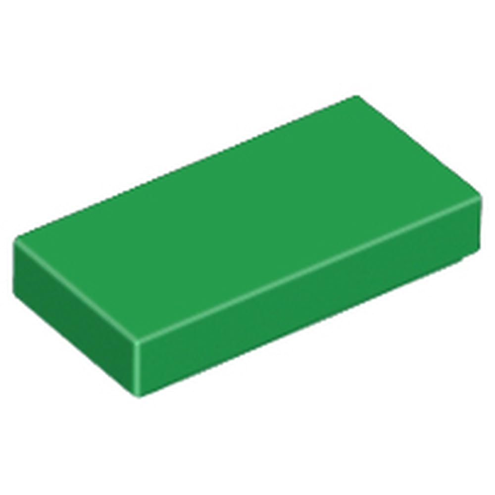 LEGO Tile 1x2, Part 3069, Building Block Component (Green, 10, Bricks), Standard