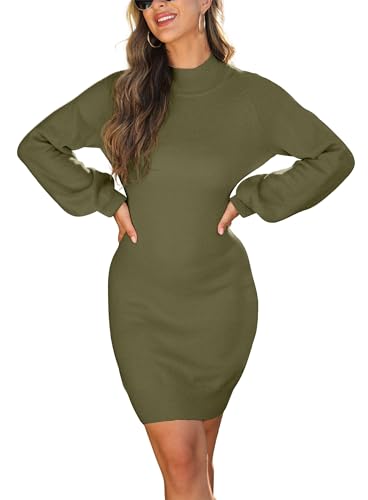 Image of GRECERELLE 2026 Womens Fall Winter Mock Neck Mini Pullover Sweater Dress | Long Sleeve Ribbed Knit Bodycon Fit for Parties Date Holidays Daily(XS-2XL)