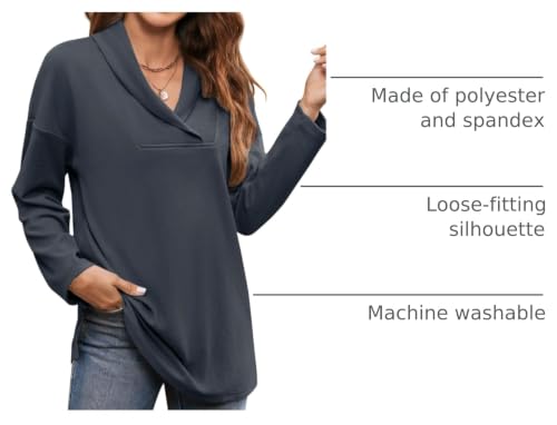 Image of Women's Long Sleeve Tops Fall Shawl Neck Tunic Tops for Leggings Casual Blouse Sweatshirt