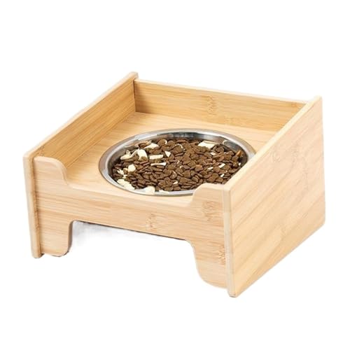 Gamelle en acier inoxydable chat chien avec support bambou surélevé