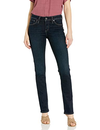 Silver Jeans Co. Women's Avery High Rise Straight Leg Jeans, Dark Indigo Rinse, 34W X 34L