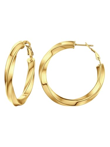 Image of Stainless Steel Chunky Hoop Earrings For Women, Minimalist and Chic, Black /Gold Plated, Round Hoops Earrings Hypoallergenic, Size: 30mm /40mm /60mm /80mm, Come with Box