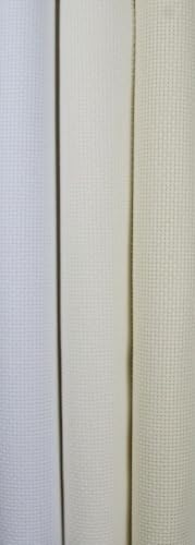 Image of KCS 3 pc of 15 inch x 18 inch(38cmx45cm) 14 Count Cross Stitch Cotton Aida Cloth Needlework Rolled Fabric Box,14CT,White+Antique White+Cream