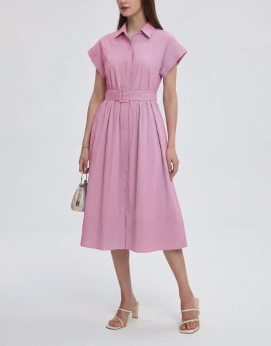 Image of EZAPINE Womens Summer Shirt Dress Casual Button Down Long Dress with Belt