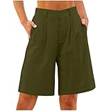 Keepink Leinen-Shorts für Damen, weites Bein, knielang, elegant, leger, Sommer, hohe Taille, Bermuda-Shorts mit Tasche, kurze Hose, Lounge, Arbeit, Strand, Outfits, 1 & Armeegrün, M